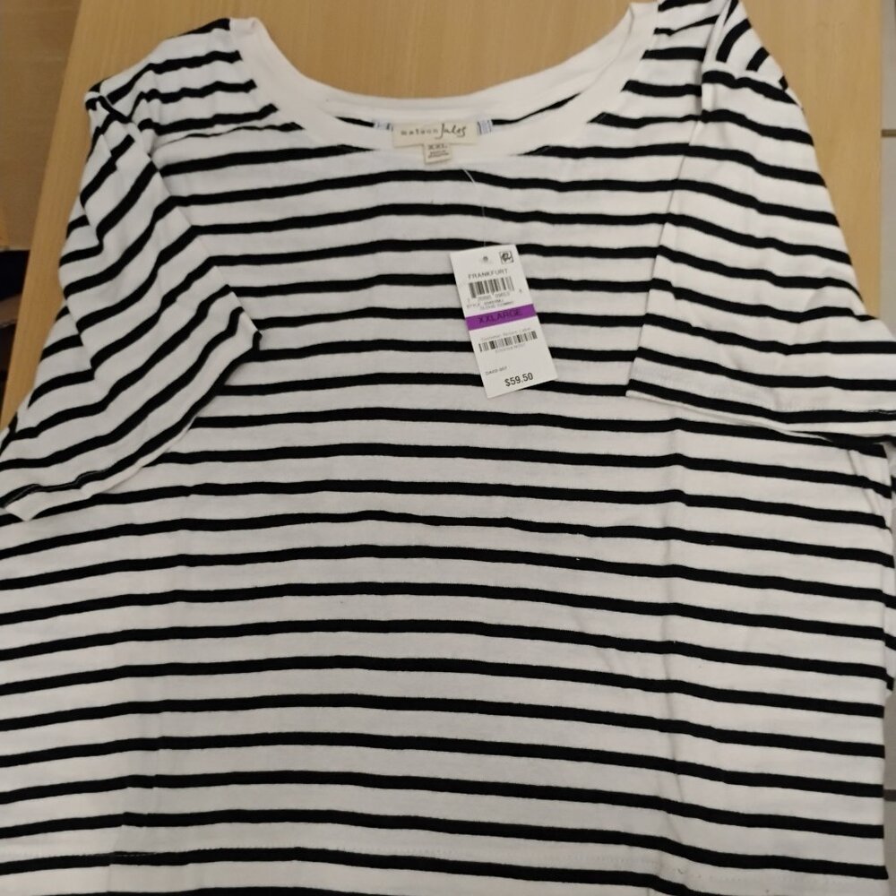 Maison Jules Striped Top with Floral Hem - XXL